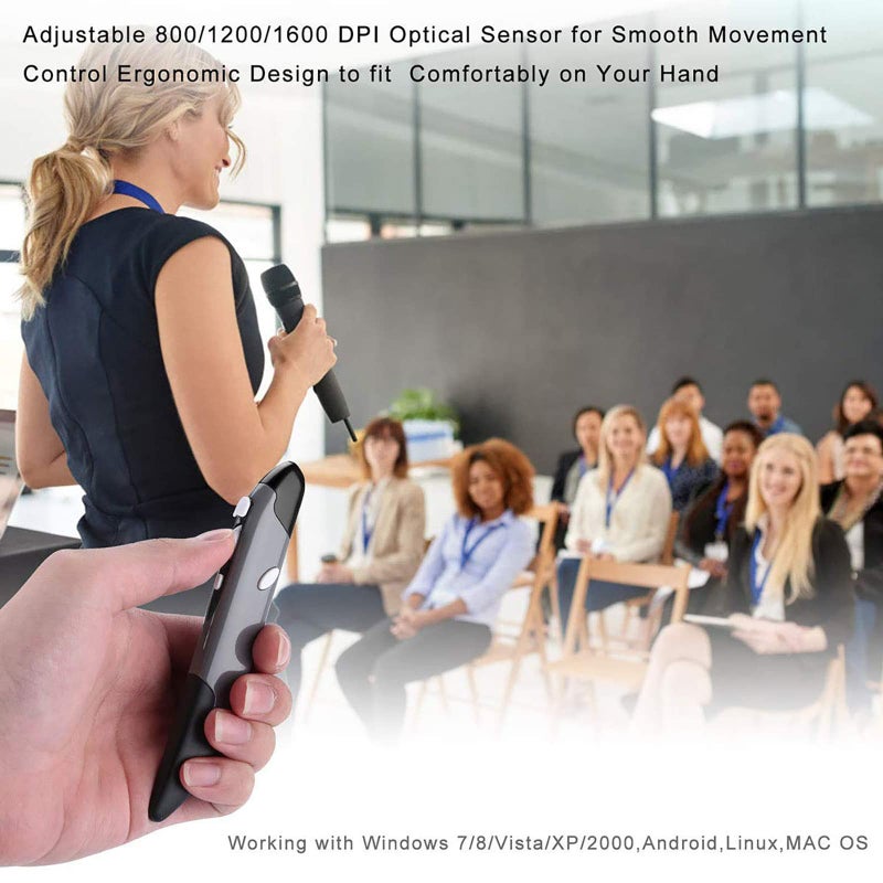 lychee Wireless Optical Pocket Pen Mouse, 2.4GHZ USB Wireless Optical Mini Air Mouse for PC Laptop Notebook Computer Mac (Grey) - Image 3